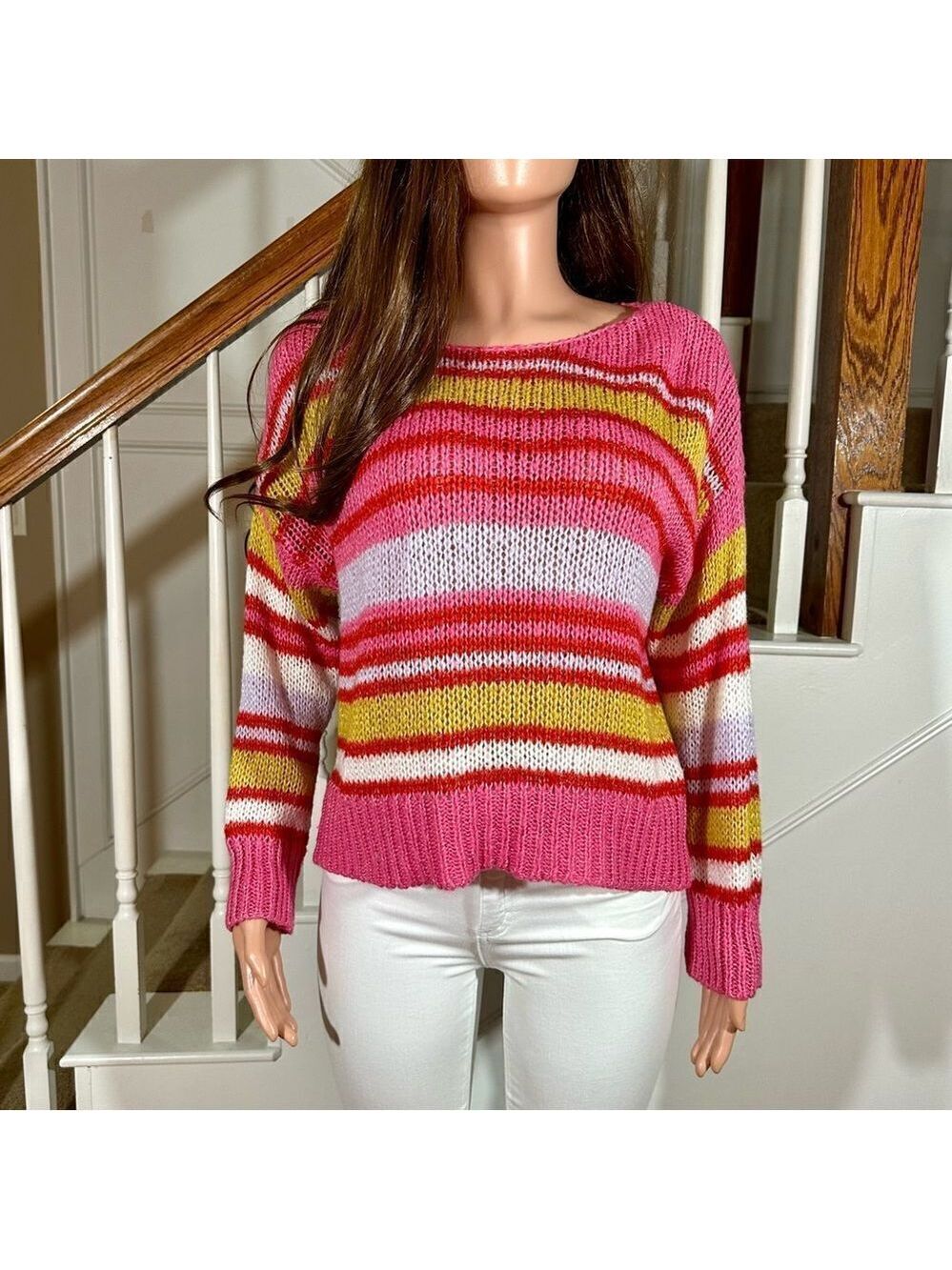 Pink striped soft light sweater